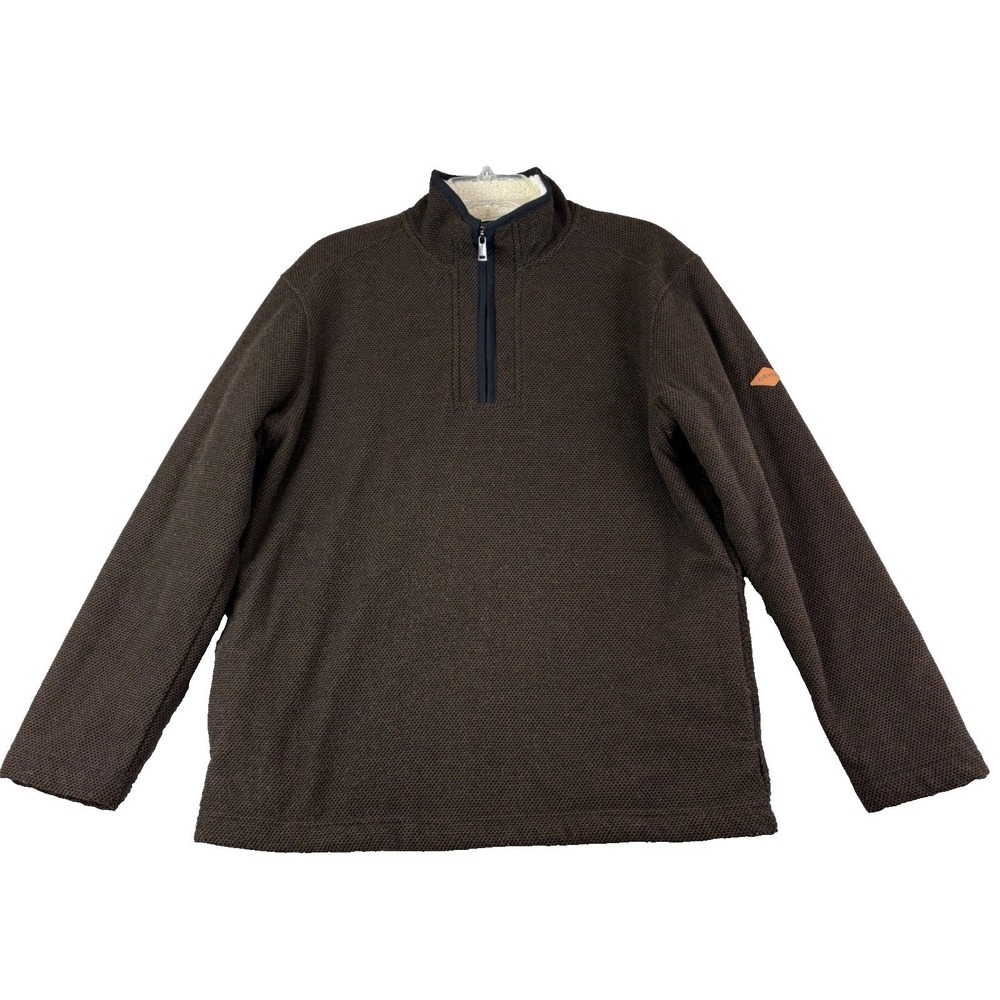 Orvis S Brown Quarter Zip Sherpa Lined Textured Knit Pullover Gorpcore Cabin